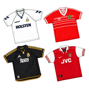 Range of 90s football shirts
